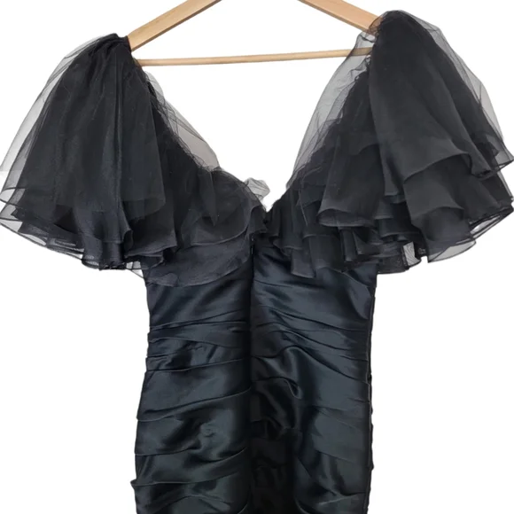 Khaite The Carmen Ruffle Ruched Crepe Back Satin Minidress Black NWT Siz… - Picture 7 of 11